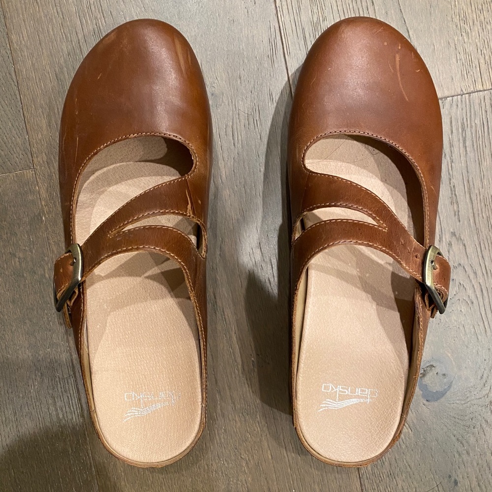 Dansko Brown Leather Mary-Jane Mule Clogs